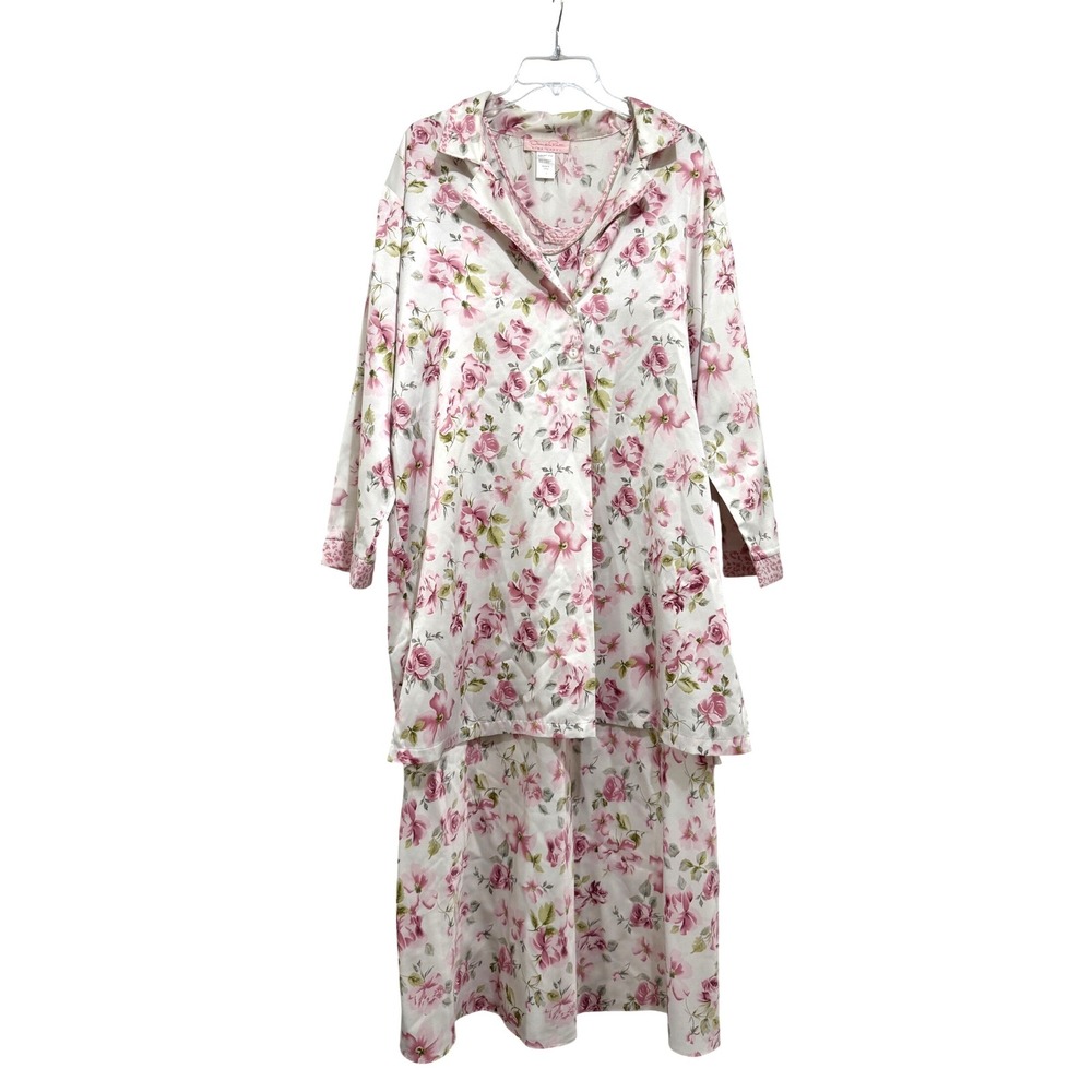 Oscar de la Renta Pink Label Floral Nightgown Set Pink White Large 683420T